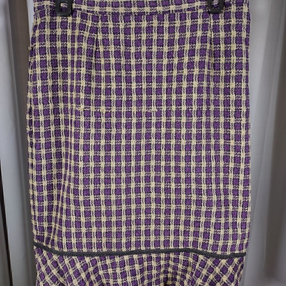 Vintage Y2K JSC Womens 2pc Skirt Suit Sz 12 Purple Cream Boucle 3 Button Lined - Picture 9 of 13
